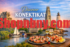 Panoramic view of Konektikat’s coastline and hills