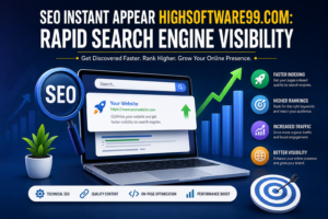 Digital SEO illustration showing rapid search engine visibility, website ranking growth, technical SEO optimization, and faster indexing concepts.